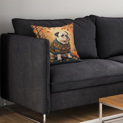 White English Bulldog Fall Throw Pillow