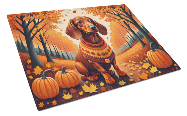 Dachshund Fall Glass Cutting Board