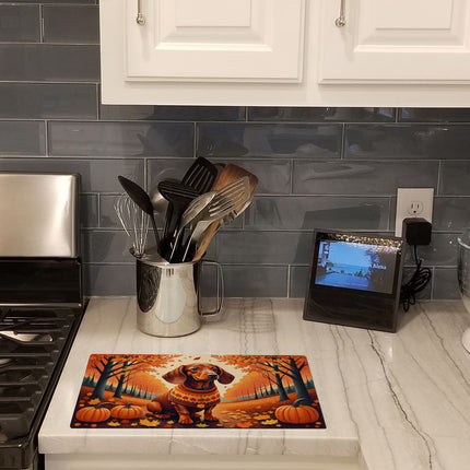 Dachshund Fall Glass Cutting Board