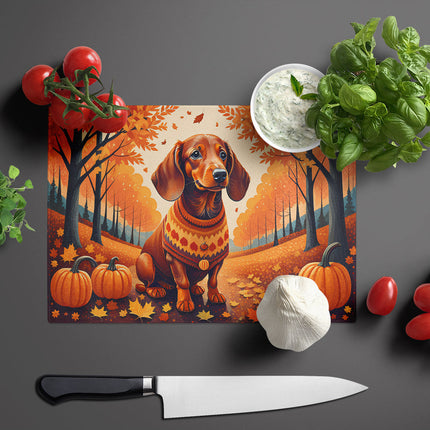 Dachshund Fall Glass Cutting Board