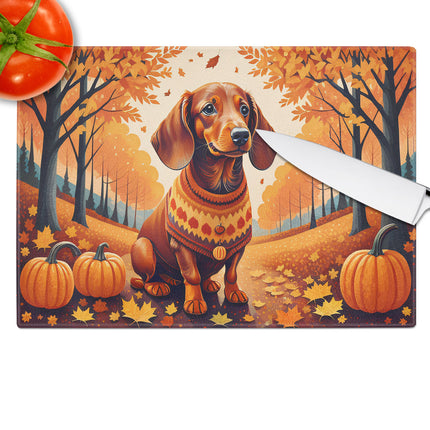 Dachshund Fall Glass Cutting Board