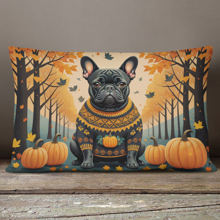 Black French Bulldog Fall Throw Pillow