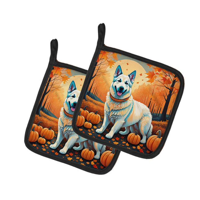 White German Shepherd Fall Pair of Pot Holders