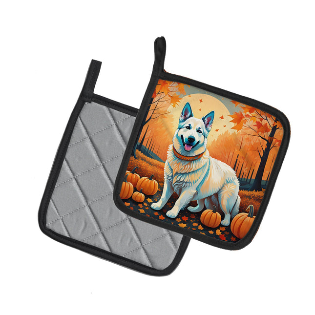 White German Shepherd Fall Pair of Pot Holders