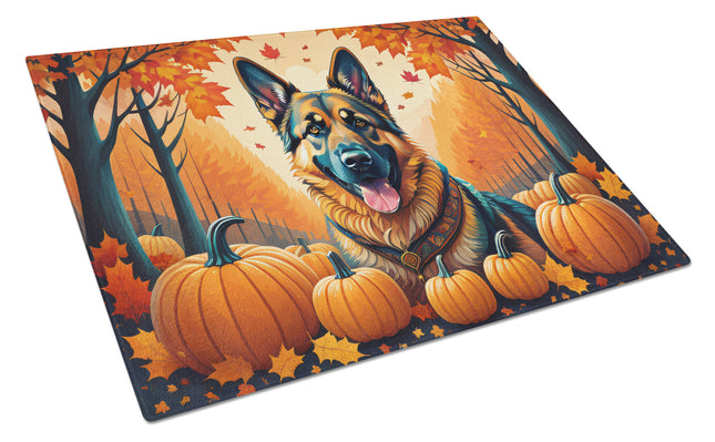 German Shepherd Fall Glass Cutting Board