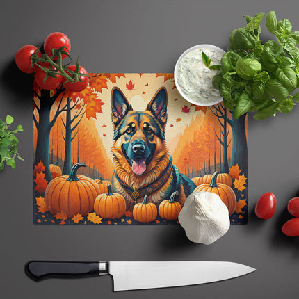 German Shepherd Fall Glass Cutting Board