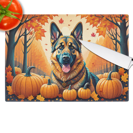 German Shepherd Fall Glass Cutting Board