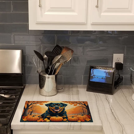 Rottweiler Fall Glass Cutting Board