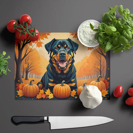 Rottweiler Fall Glass Cutting Board