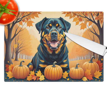 Rottweiler Fall Glass Cutting Board