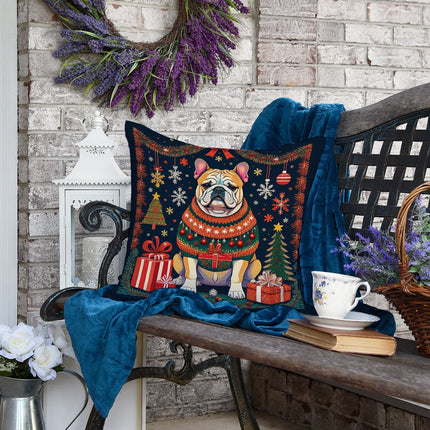 English Bulldog Christmas Throw Pillow