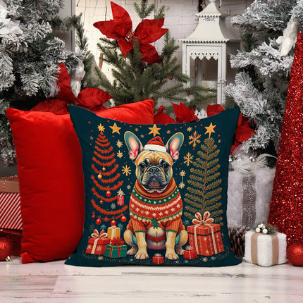 Fawn French Bulldog Christmas Throw Pillow