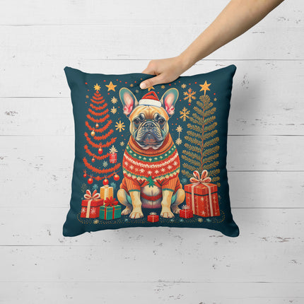 Fawn French Bulldog Christmas Throw Pillow