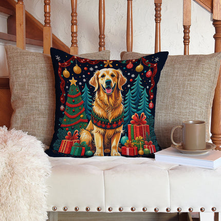 Golden Retriever Christmas Throw Pillow