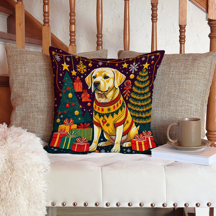 Yellow Labrador Retriever Christmas Throw Pillow