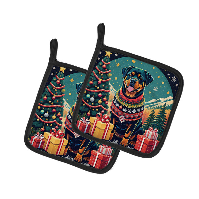 Rottweiler Christmas Pair of Pot Holders