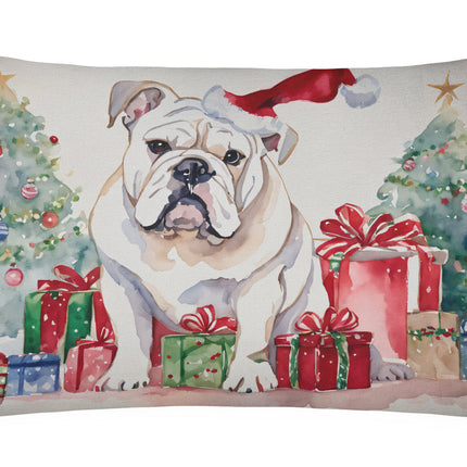 White English Bulldog Christmas Throw Pillow