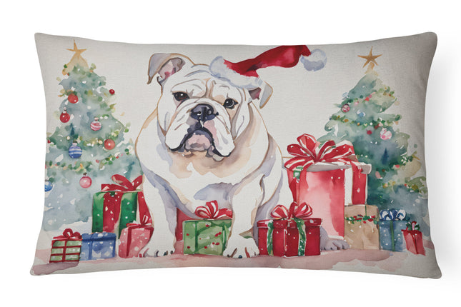 White English Bulldog Christmas Throw Pillow