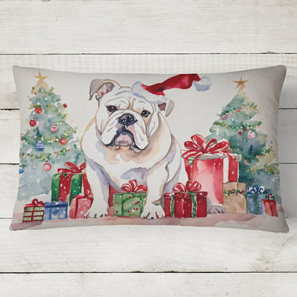 White English Bulldog Christmas Throw Pillow