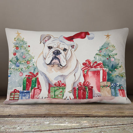 White English Bulldog Christmas Throw Pillow