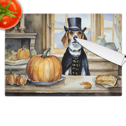 Beagle Fall Kitchen Pumpkins Glass Cutting Board