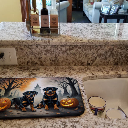 Rottweiler Spooky Halloween Dish Drying Mat