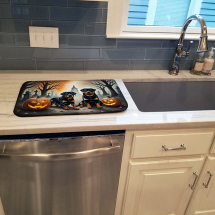 Rottweiler Spooky Halloween Dish Drying Mat