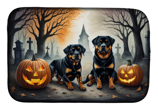 Rottweiler Spooky Halloween Dish Drying Mat