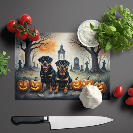 Rottweiler Spooky Halloween Glass Cutting Board