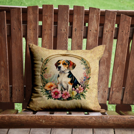 Beagle and Flowers Throw Pillow