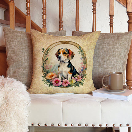 Beagle and Flowers Throw Pillow