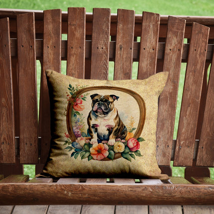 English Bulldog and Flowers Throw Pillow