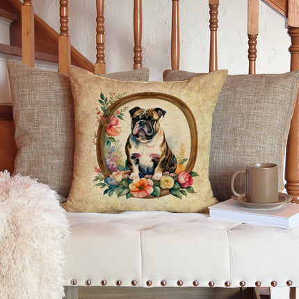 English Bulldog and Flowers Throw Pillow