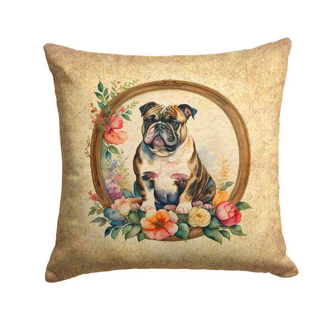 English Bulldog and Flowers Throw Pillow