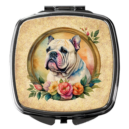 English Bulldog and Flowers Compact Mirror