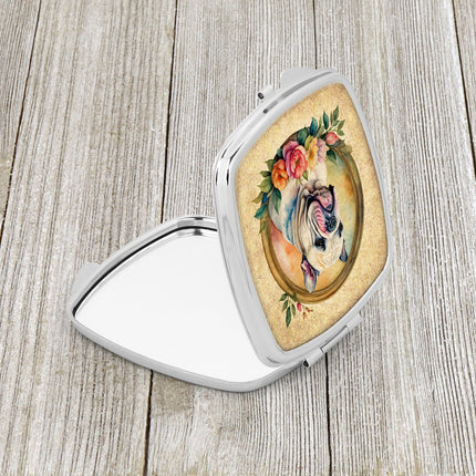 English Bulldog and Flowers Compact Mirror