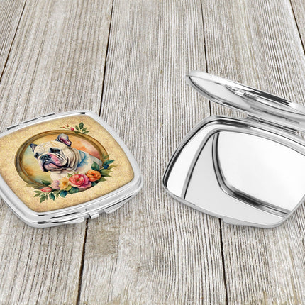 English Bulldog and Flowers Compact Mirror