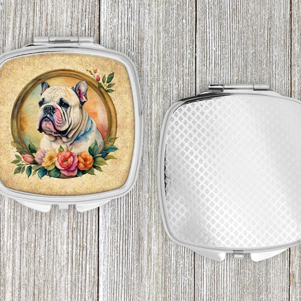 English Bulldog and Flowers Compact Mirror