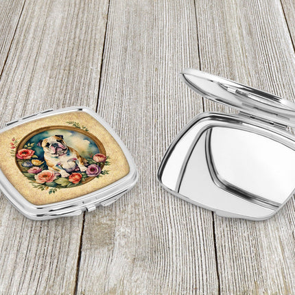 English Bulldog and Flowers Compact Mirror