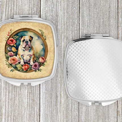 English Bulldog and Flowers Compact Mirror
