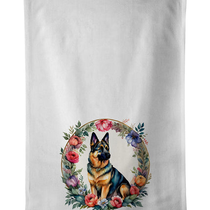 German Shepherd and Flowers Kitchen Towel Set of 2