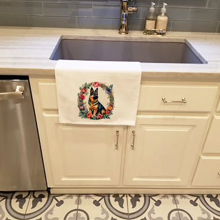 German Shepherd and Flowers Kitchen Towel Set of 2