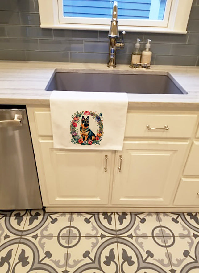 German Shepherd and Flowers Kitchen Towel Set of 2