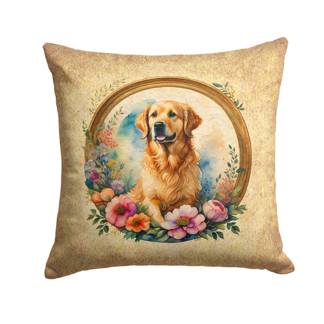 Golden Retriever and Flowers Throw Pillow