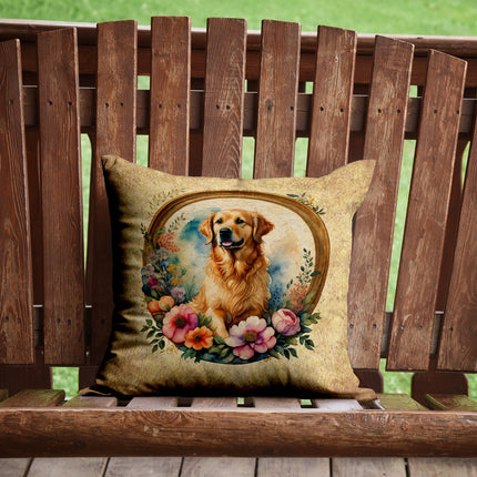 Golden Retriever and Flowers Throw Pillow