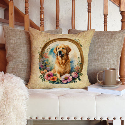 Golden Retriever and Flowers Throw Pillow