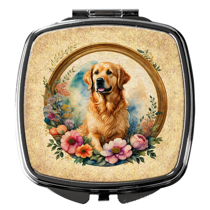 Golden Retriever and Flowers Compact Mirror