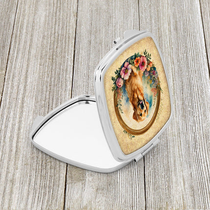 Golden Retriever and Flowers Compact Mirror