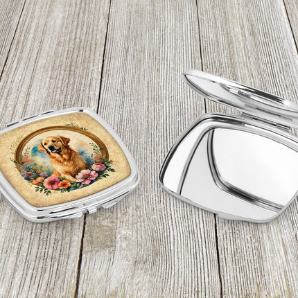 Golden Retriever and Flowers Compact Mirror