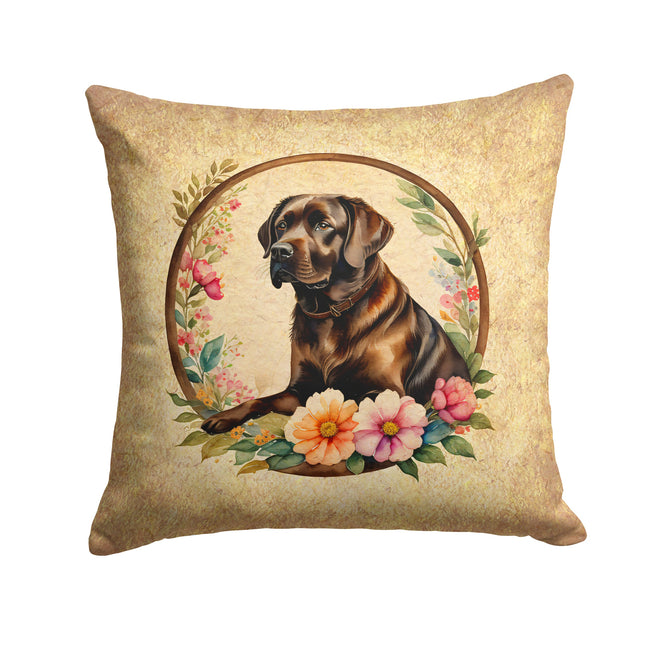 Chocolate Labrador Retriever and Flowers Throw Pillow